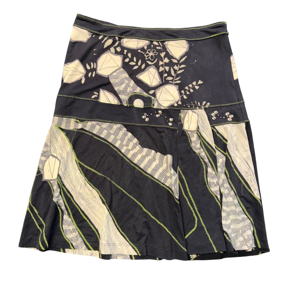 Didier Parakian Womens Abstract Graphic Print A-Line Skirt Black Green Size 42